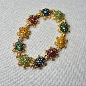 Vintage RARE Multi-Color Kenneth Jay Lane Tropical Enamel Turtle Bracelet 7.25”